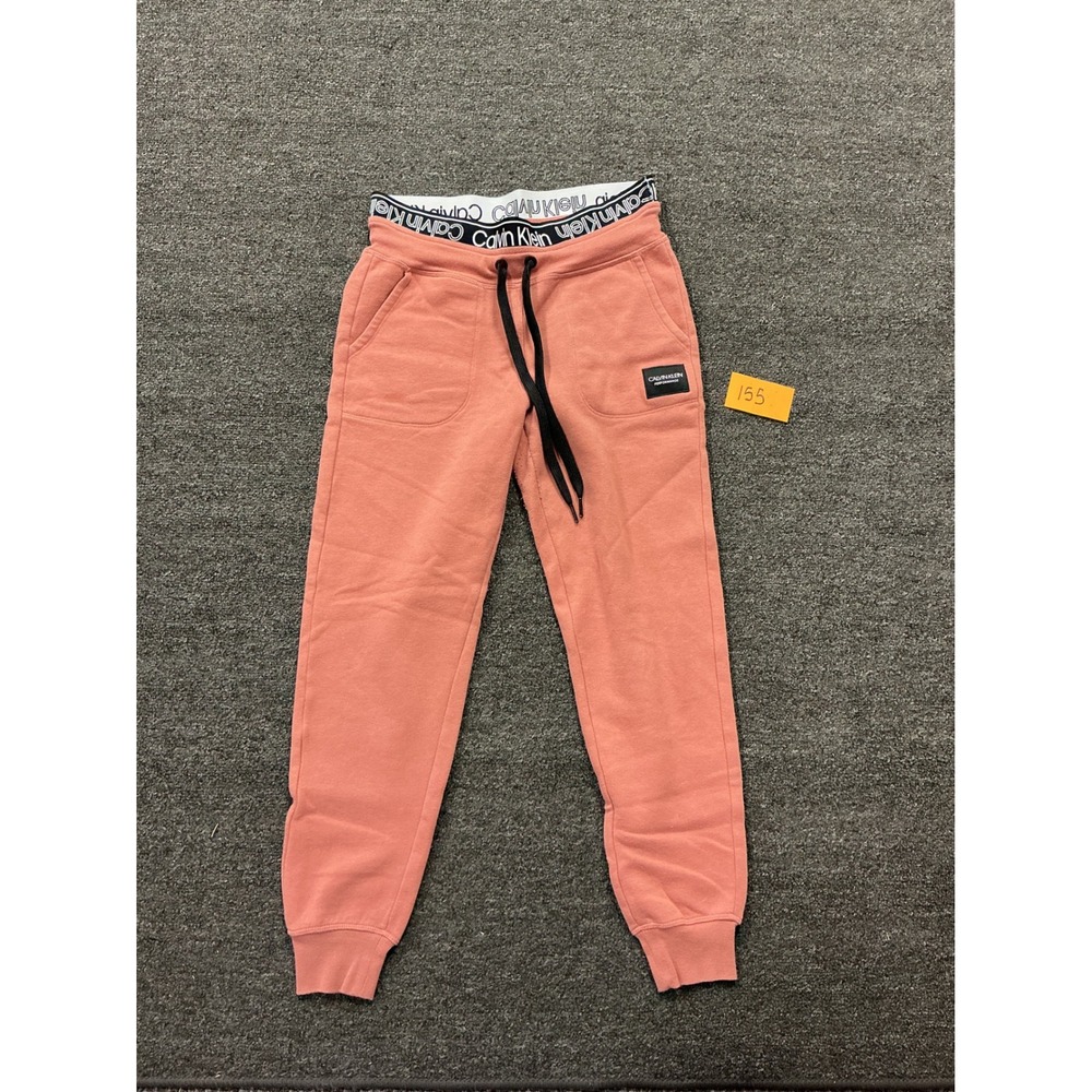 Calvin Klein Performance Women Coral Pink Logo Waistband Fleece Joggers Small